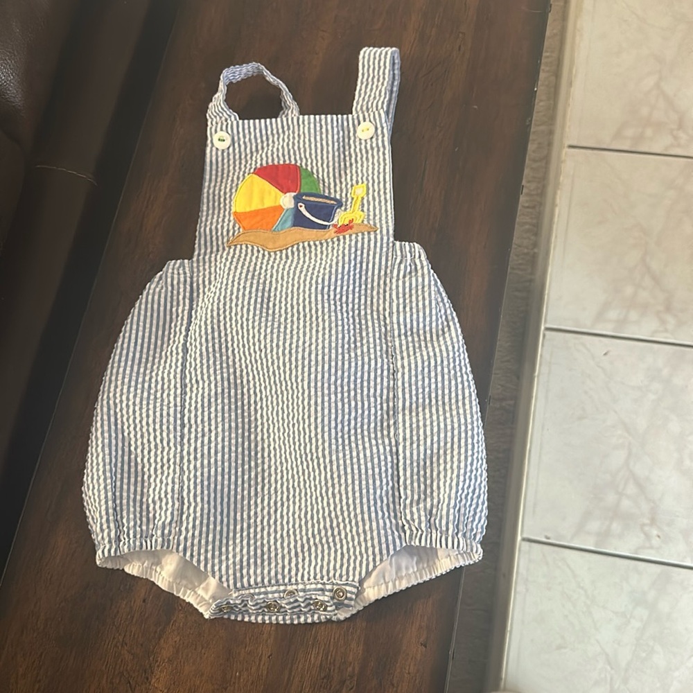Petit Ami 3 month beach seersucker outfit